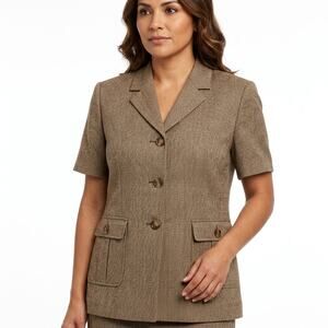 Le Suit Brown Lined Jacket Women Size 10P
